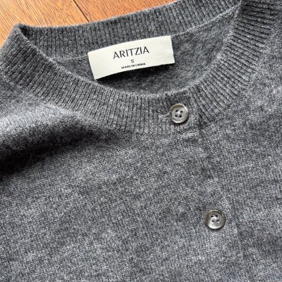 Aritzia Bare Cashmere Crew Cardigan Sweater - Small, Heather Grey Charcoal - Picture 7 of 9